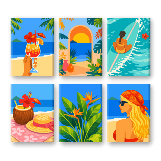 6 Mini Paintings - Tropical Beach Set