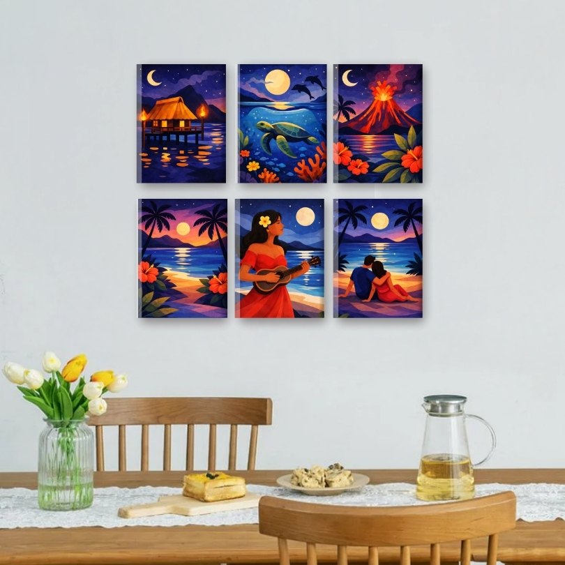 6 Mini Paintings - Tropical Night Set