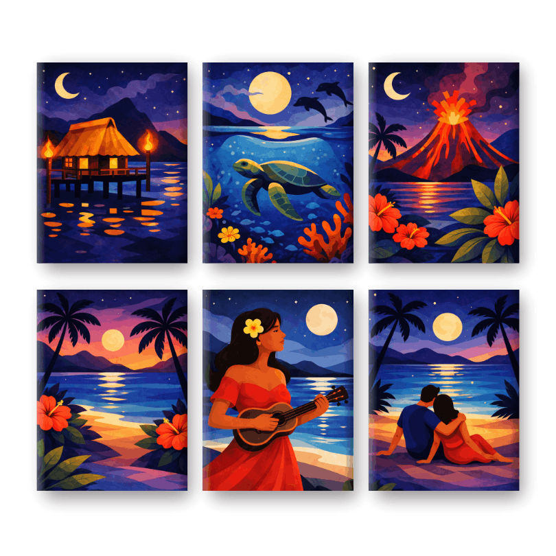 6 Mini Paintings - Tropical Night Set