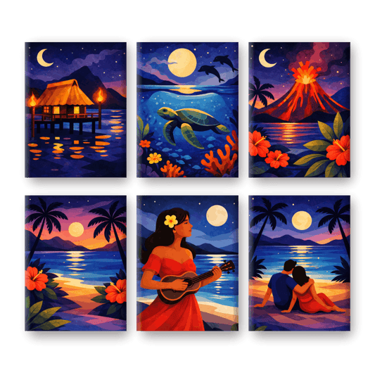 6 Mini Paintings - Tropical Night Set