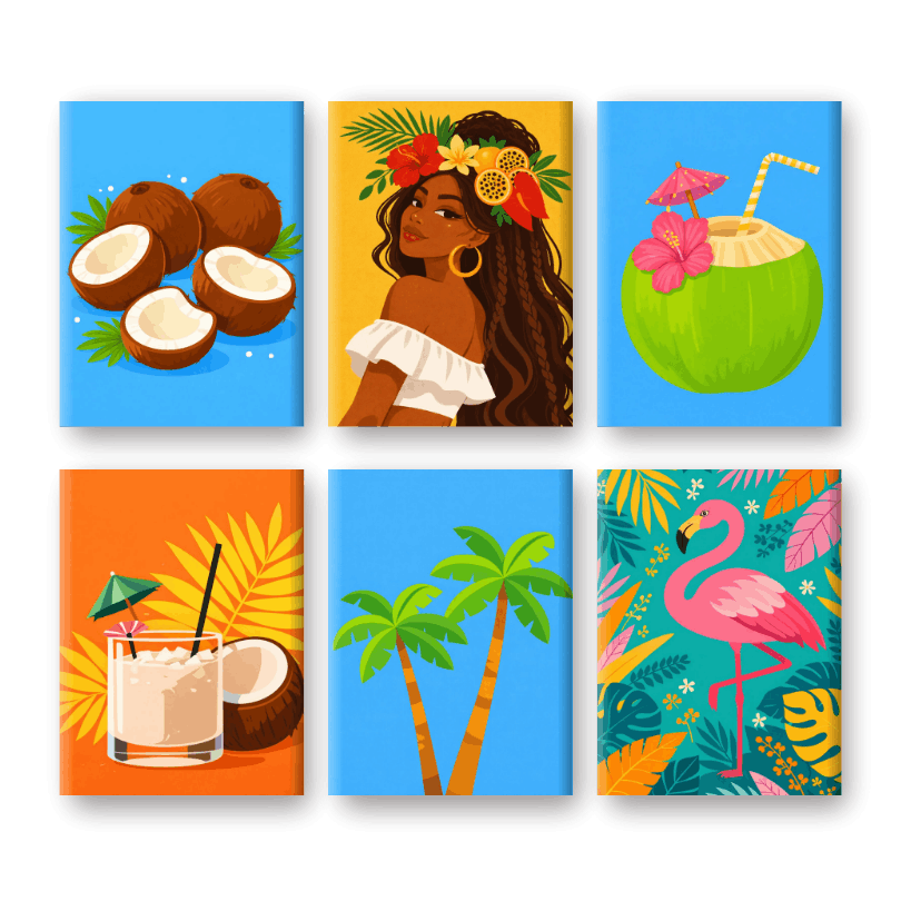 6 Mini Paintings - Tropical Paradise Set