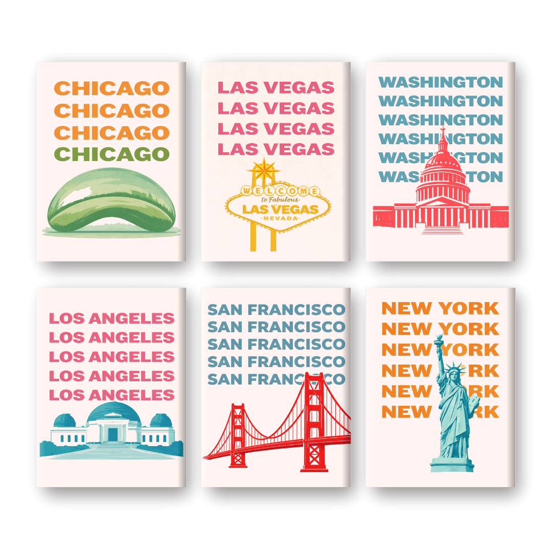 6 Mini Paintings - USA Travel Posters Set