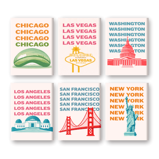 6 Mini Paintings - USA Travel Posters Set