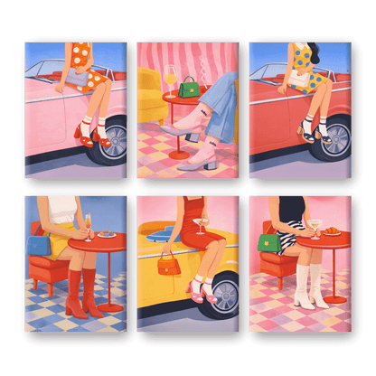 6 Mini Paintings - Vintage Glam Set