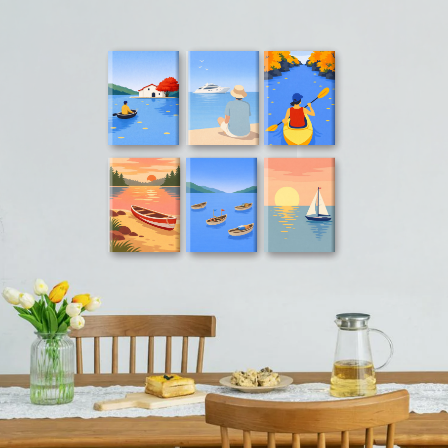 6 Mini Paintings - Water Landscapes Set