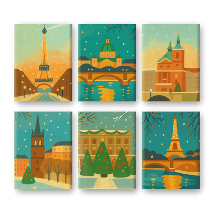 6 Mini Paintings | Winter Cities Set