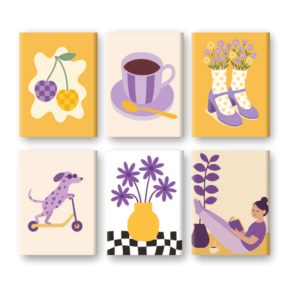 6 Mini Paintings - Yellow and Purple Vibes Set