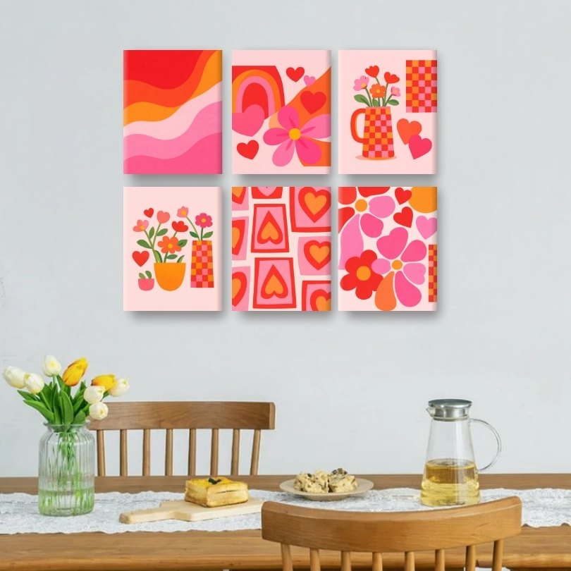 6 Mini Paintings - Love & Flowers Set