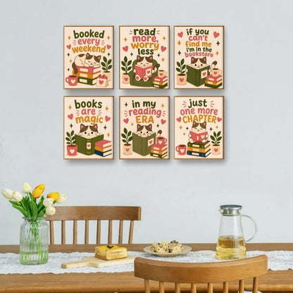 6 Mini Paintings - Reading Cat Set