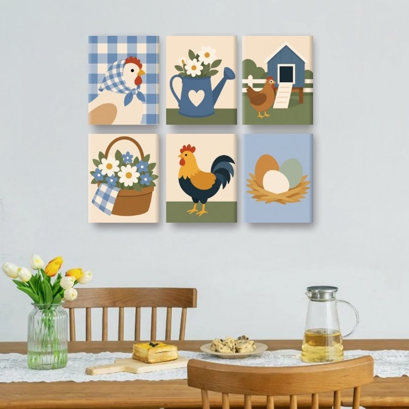 6 Mini Paintings - Chicken Farm Set