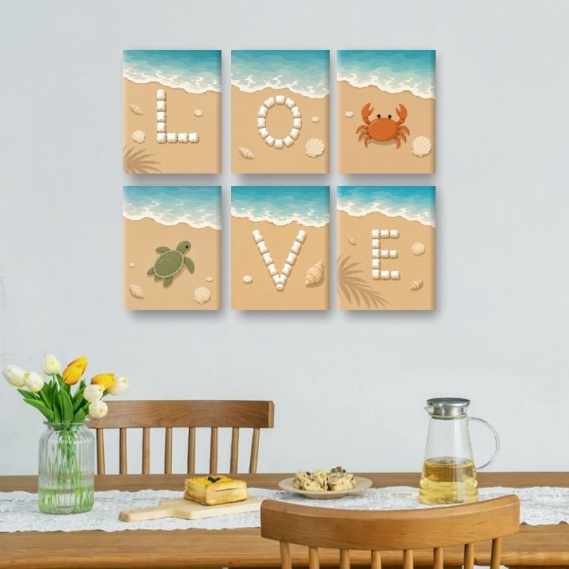 6 Mini Paintings - Beach Love Set