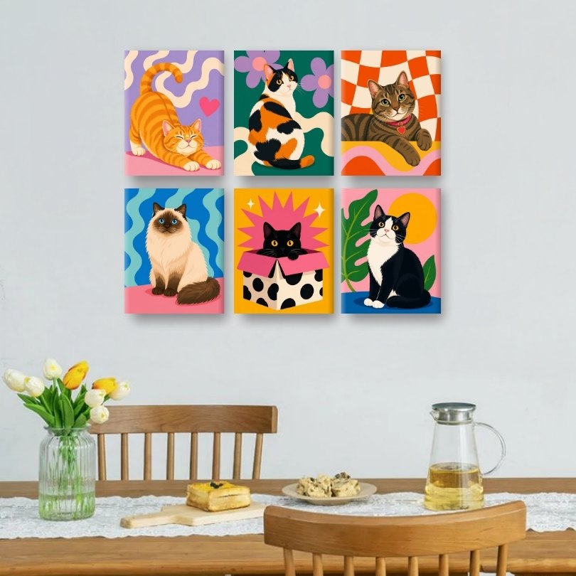 6 Mini Paintings - Feline Friends Set