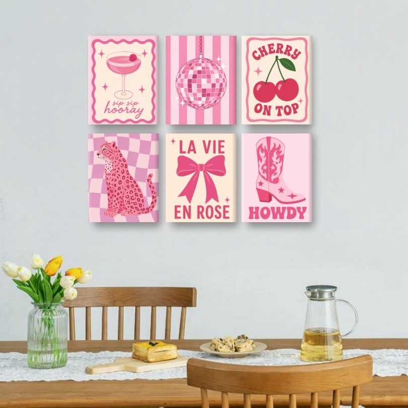6 Mini Paintings - Pink Cowgirl Set
