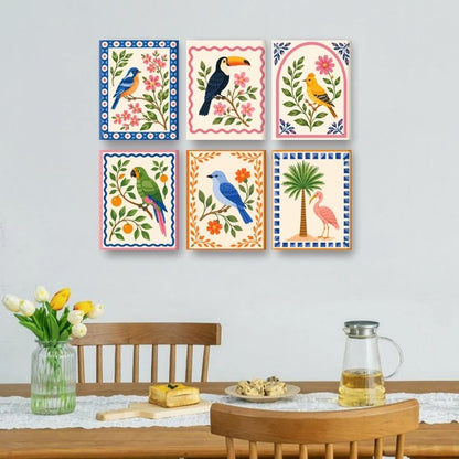 6 Mini Paintings - Tropical Birds Set