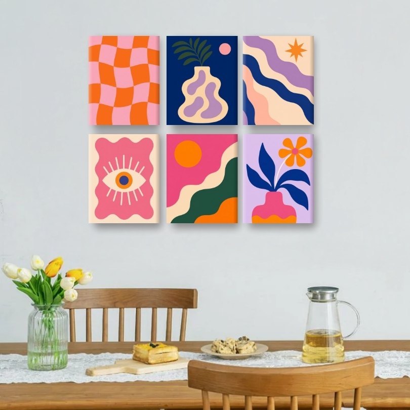 6 Mini Paintings - Funky Blooms Set