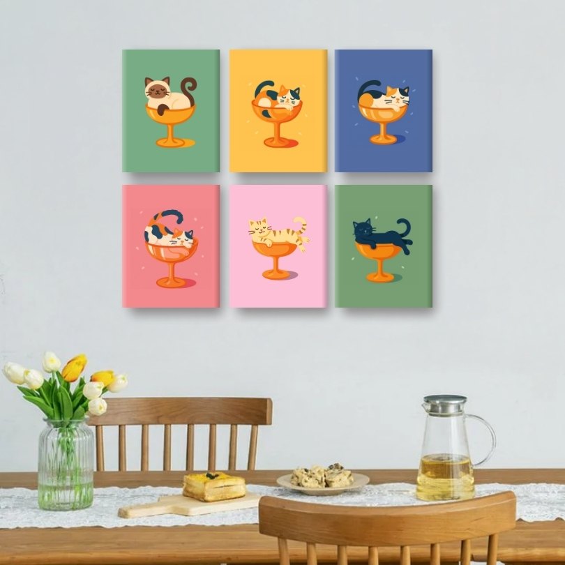 6 Mini Paintings - Cocktail Cats Set