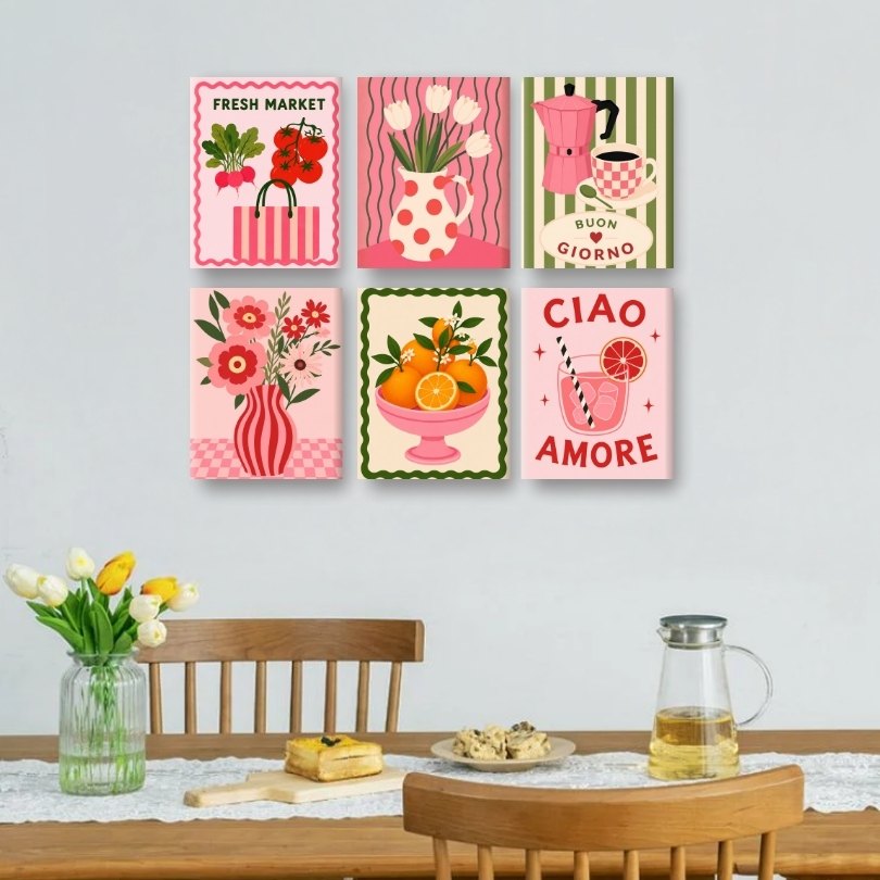 6 Mini Paintings - Pink Market Set