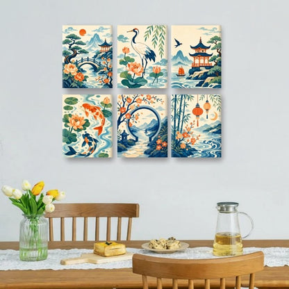 6 Mini Paintings - Chinese Lanterns Set