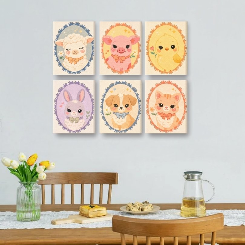 6 Mini Paintings - Cute Animals Set