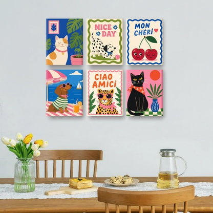 6 Mini Paintings - Chic Cats & Dogs Set