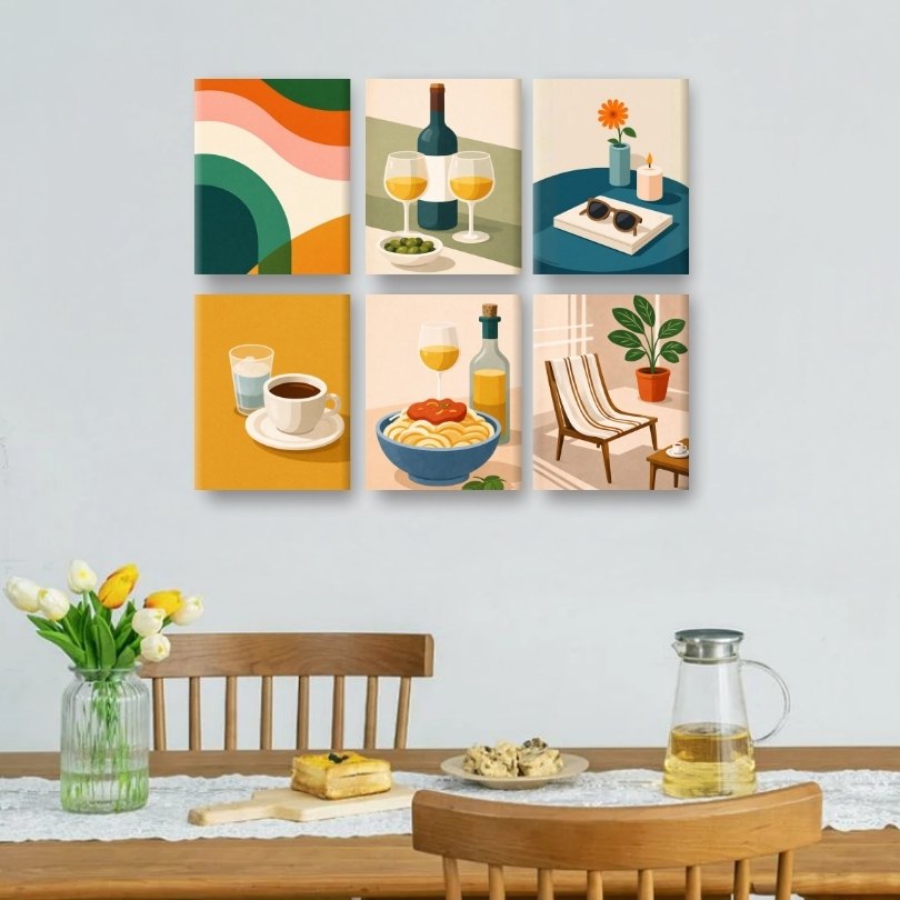 6 Mini Paintings - Sunny Kitchen Set