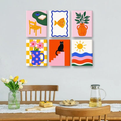 6 Mini Paintings - Modern Mediterranean Set