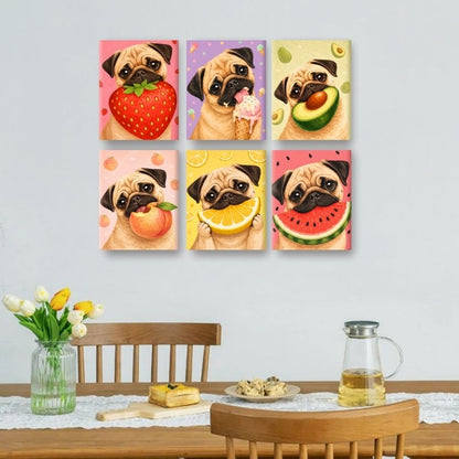 6 Mini Paintings - Dog & Fruit Set