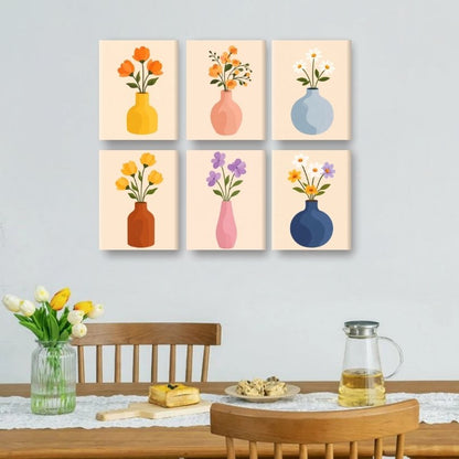 6 Mini Paintings - Flowers & Vases Set