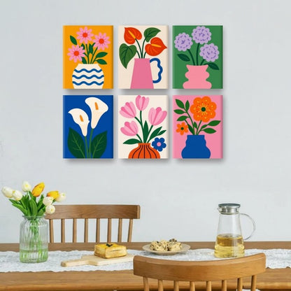 6 Mini Paintings - Modern Bloom Vases Set