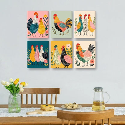 6 Mini Paintings -  Happy Hens Set