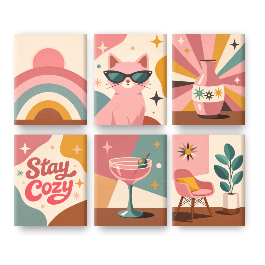 6 Mini Paintings - Stay Cozy Set