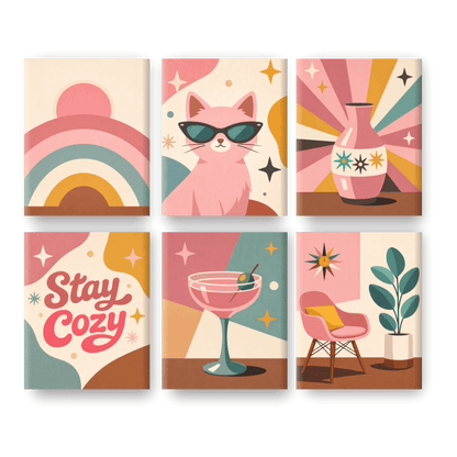 6 Mini Paintings - Stay Cozy Set
