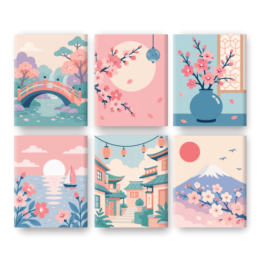 6 Mini Paintings - Mount Fuji Set