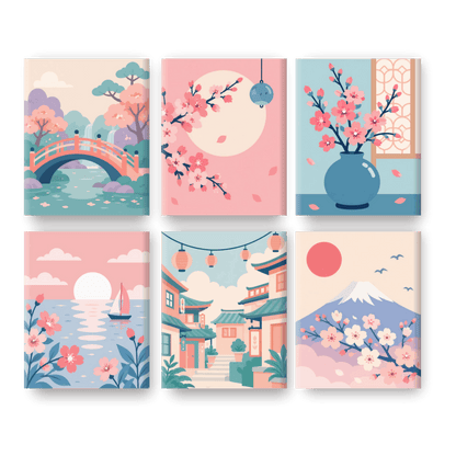 6 Mini Paintings - Mount Fuji Set