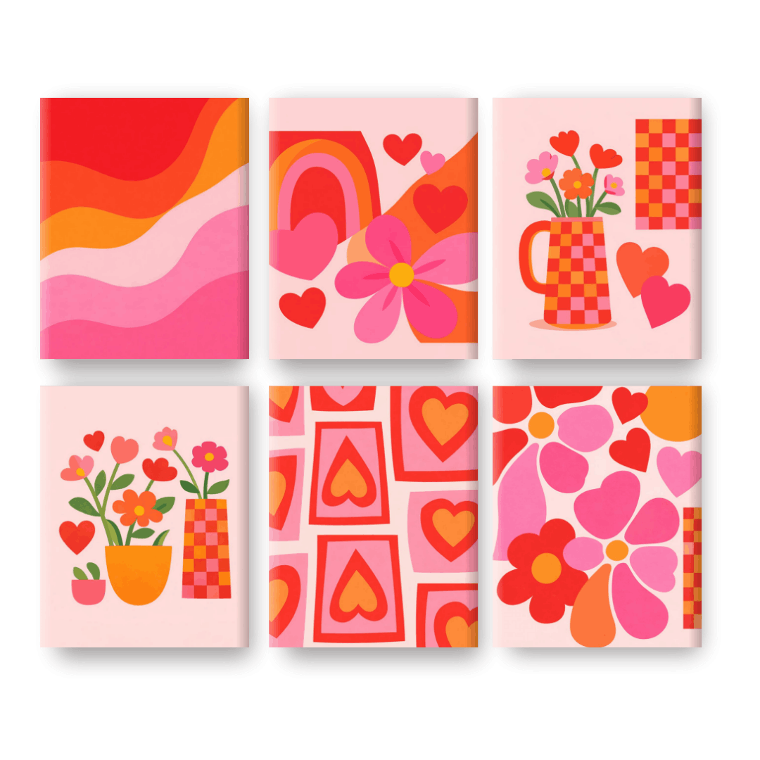 6 Mini Paintings - Love & Flowers Set