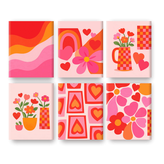 6 Mini Paintings - Love & Flowers Set