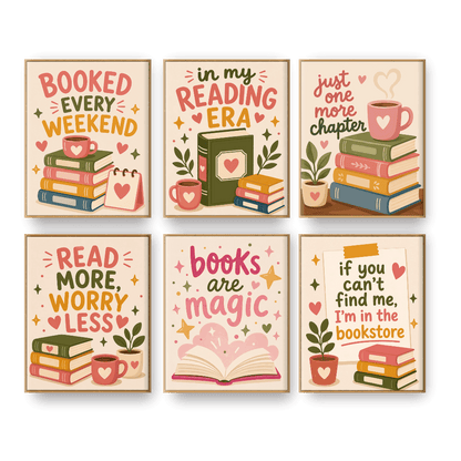 6 Mini Paintings - Books & Quotes Set