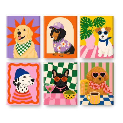 6 Mini Paintings - Fancy Pups Set