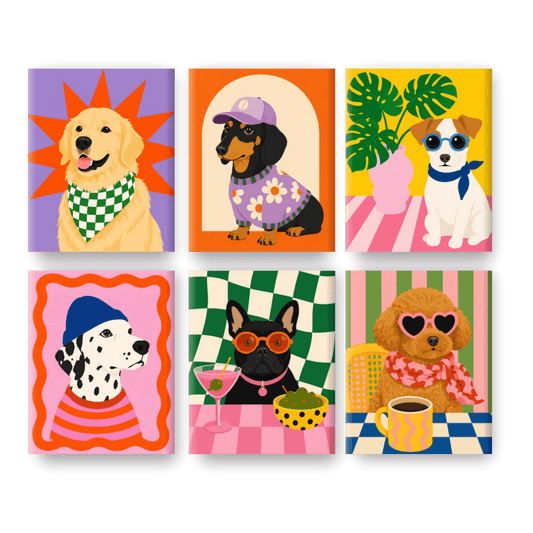6 Mini Paintings - Fancy Pups Set