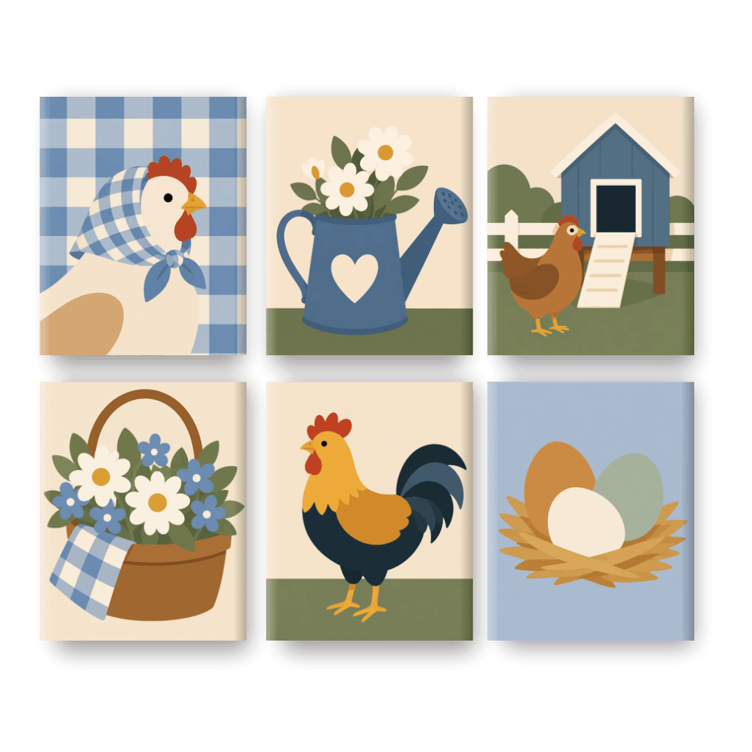 6 Mini Paintings - Chicken Farm Set