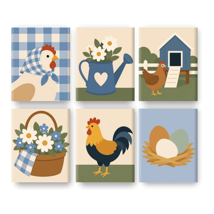 6 Mini Paintings - Chicken Farm Set
