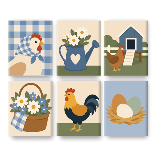6 Mini Paintings - Chicken Farm Set