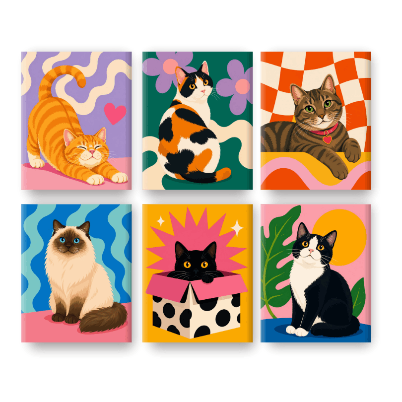 6 Mini Paintings - Feline Friends Set