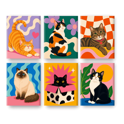 6 Mini Paintings - Feline Friends Set