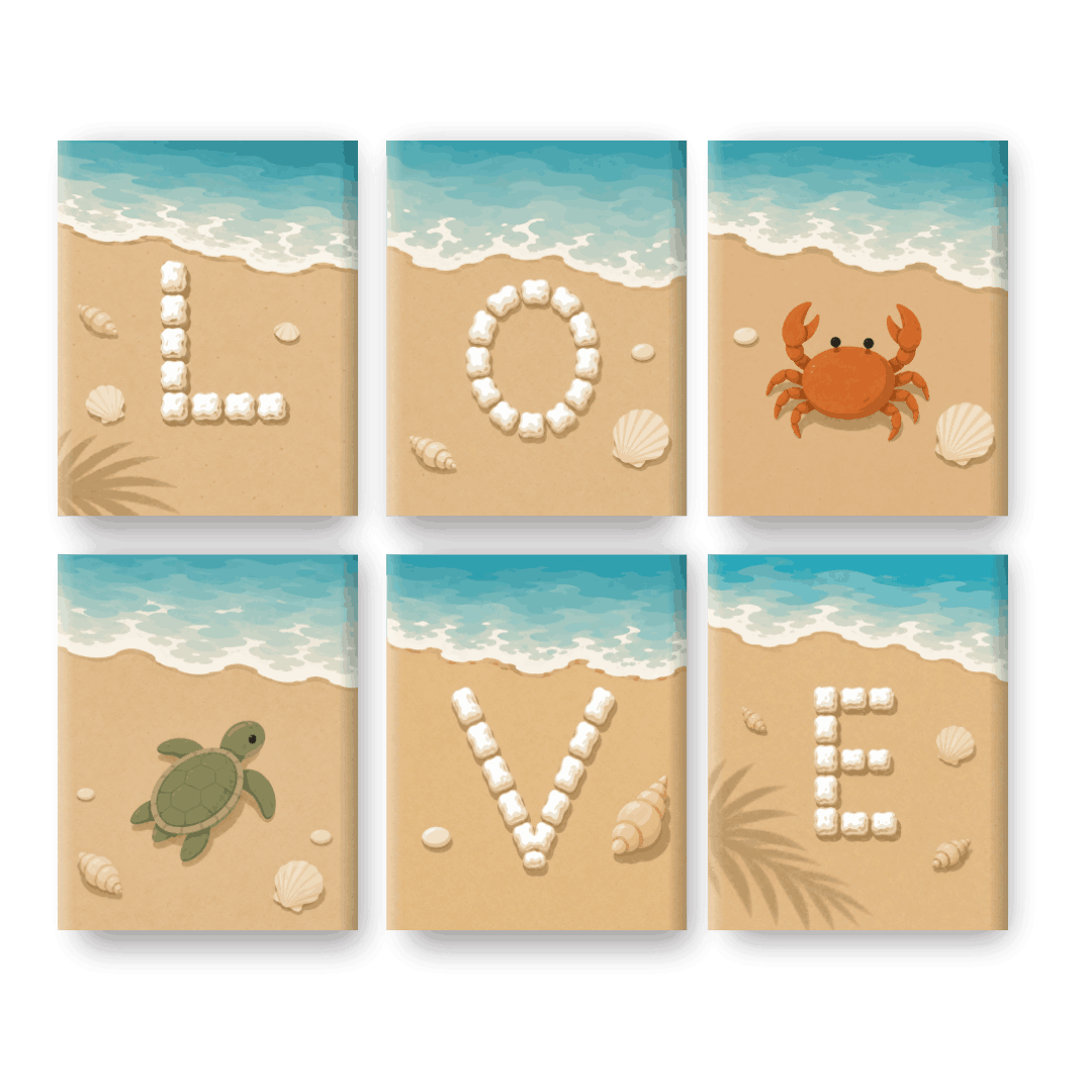 6 Mini Paintings - Beach Love Set