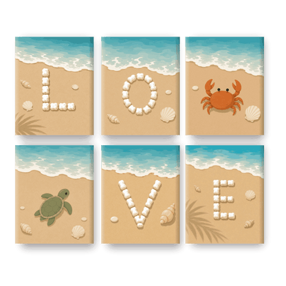 6 Mini Paintings - Beach Love Set
