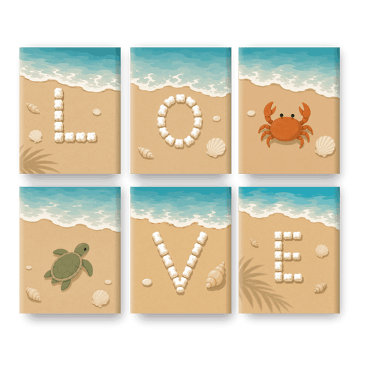 6 Mini Paintings - Beach Love Set