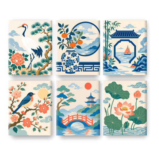 6 Mini Paintings -  Oriental Garden Set