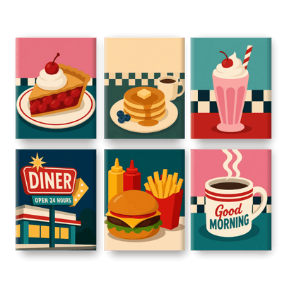 6 Mini Paintings - Diner 24-7 Set