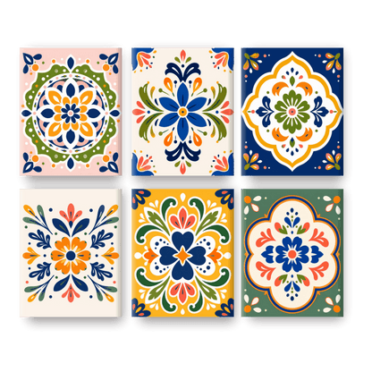 6 Mini Paintings - Folk Art Tiles Set